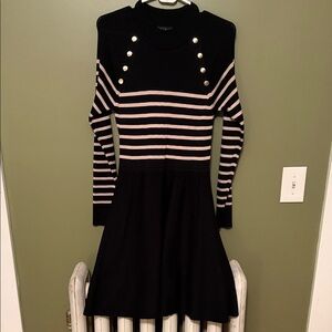 by & by Black and Cream Striped Dress